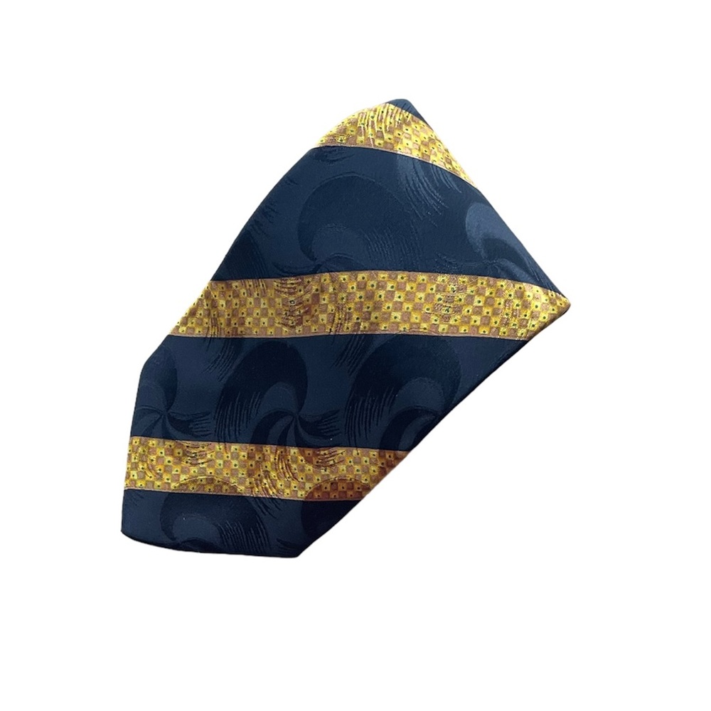 Brioni Men’s Tie Black & Gold Made in Italy 100% silk. Unique Pattern.